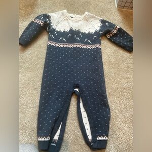 Janie and Jack Navy and Cream Patterned Footie